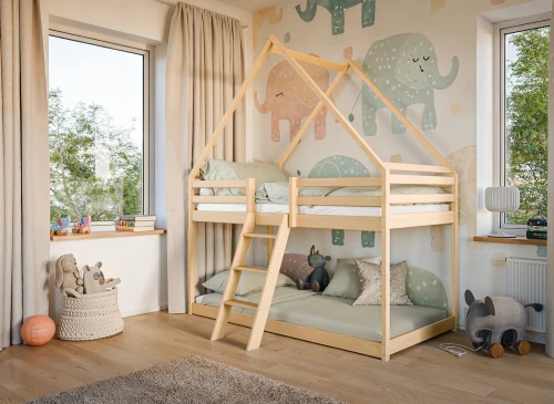 SWEET 80x180 unvarnished wood house bunk bed Lano Furniture