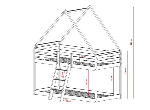 SWEET 90x200 unvarnished wood house bunk bed Lano Furniture