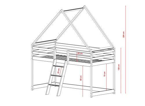 MOON 80x180 pine children's house loft bed Lano Furniture