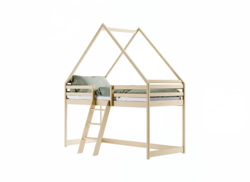 MOON 80x180 unvarnished wood children's house loft bed Lano Furniture