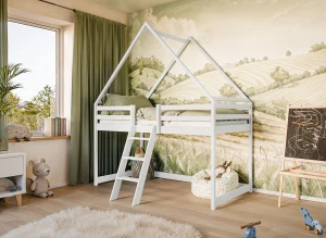 MOON 90x200 white children's house loft bed Lano Furniture