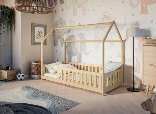 NOAH 80x180 unvarnished wood Montessori floor house bed for children Lano Furniture