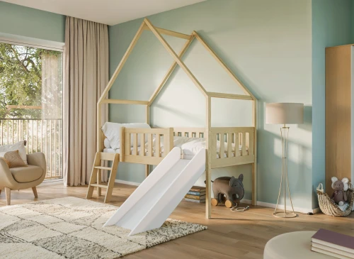 ANGEL 80x180 pine green children's house bed with slide Lano Furniture