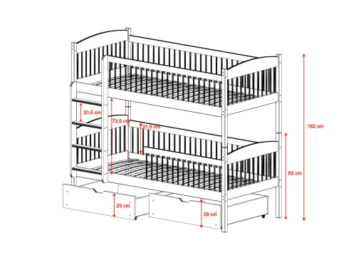 LUNA 90x200 graphite bunk bed Lano Furniture