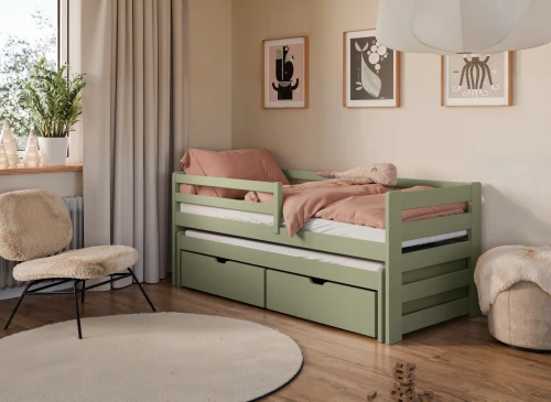 SENSO 90x200 olive green double trundle bed Lano Furniture