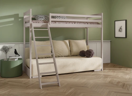 SOFINO 90x200/140x200 cashmere loft bed with sofa bed, fabric beige poso 38 Lano Furniture