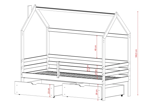 LILA 90x190 pine children's house bed Lano Furniture