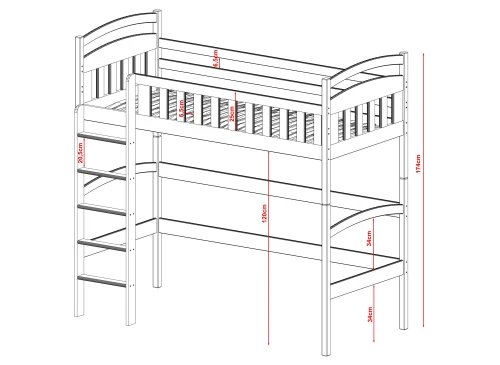 MIA 90x190 olive green loft bed Lano Furniture