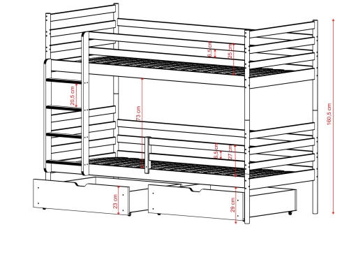 GUSTO 80x180 white+beech bunk bed Lano Furniture