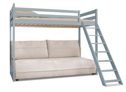 SAVIO 90x200/140x200 light grey loft bed with fold-out sofa, beige perfect harmony 02 fabric Lano Furniture