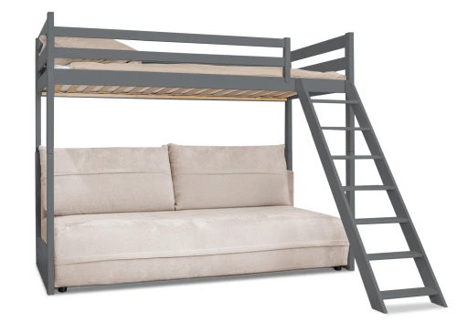 SAVIO 90x200/140x200 graphite loft bed with fold-out sofa, beige perfect harmony 02 fabric Lano Furniture
