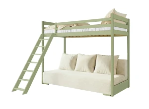 SOFINO 90x200/140x200 olive green loft bed with sofa bed, fabric beige poso 38 Lano Furniture