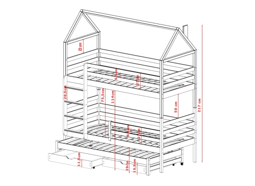 DALIA 90x180 dark chocolate bunk bed house Lano Furniture
