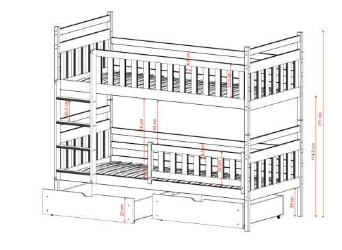MONIKA 90x200 white bunk bed Lano Furniture
