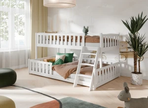 NICE 90x200/120x200 White Bunk Bed with Wider Base - Lano Meble