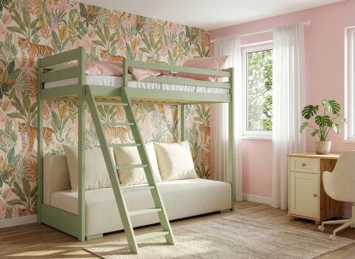 SOFINO 90x200/140x200 olive green loft bed with sofa bed, fabric beige poso 38 Lano Furniture