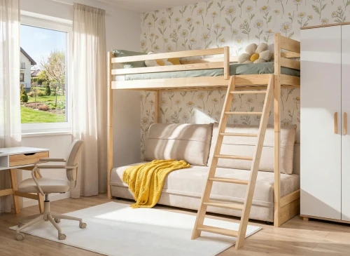 SAVIO 90x200/140x200 pine loft bed with pull-out sofa in beige fabric poso 38 Lano Furniture
