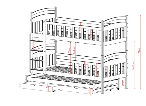 VIKI 90x180 pink bunk bed Lano Furniture