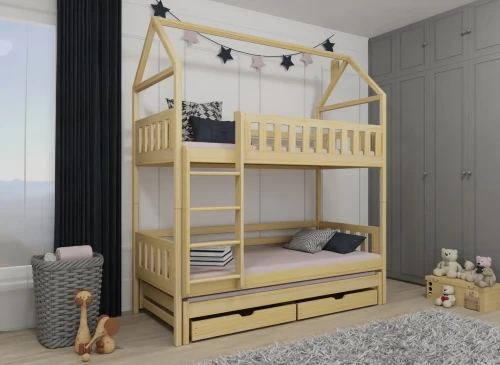 IGA 80x170 pine house bunk bed Lano Furniture
