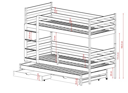 LUK 90x200 white bunk bed Lano Furniture