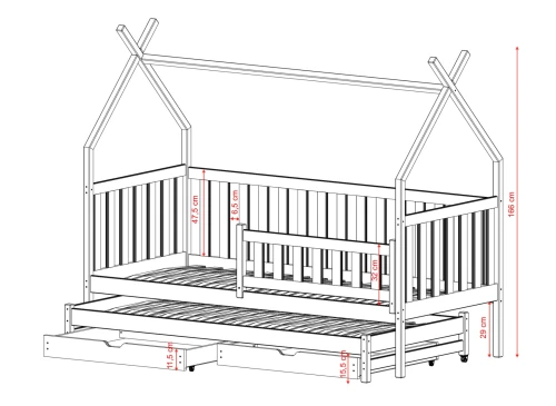 TYTUS 80x160 white tipi bunk bed Lano Furniture
