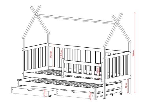 TYTUS 90x200 pine tipi bunk bed Lano Furniture