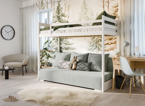 SOFINO 90x200/140x200 white loft bed with sofa bed, fabric grey zoom 15 sage Lano Furniture