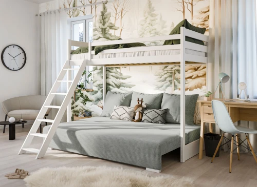 SOFINO 90x200/140x200 white loft bed with sofa bed, fabric grey zoom 15 sage Lano Furniture