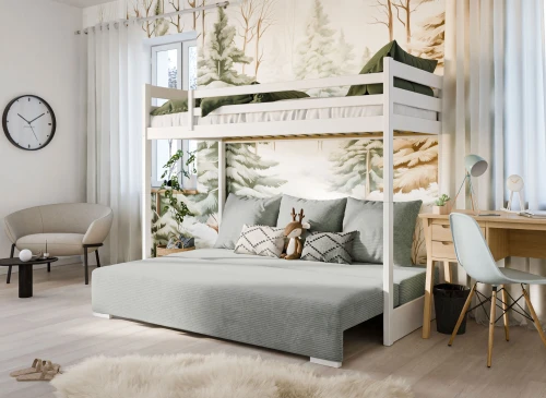 SOFINO 90x200/140x200 white loft bed with sofa bed, fabric grey zoom 15 sage Lano Furniture