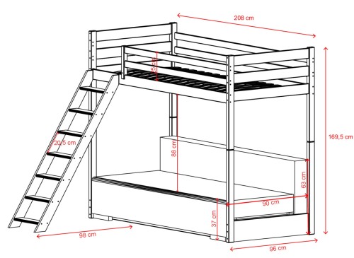 SOFINO 90x200/140x200 white loft bed with sofa bed, fabric grey zoom 15 sage Lano Furniture