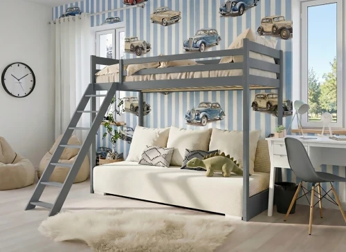 SOFINO 90x200/140x200 graphite loft bed with sofa bed in beige fabric poso 38 Lano Furniture