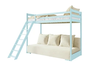 SOFINO 90x200/140x200 blue loft bed with sofa bed in beige fabric poso 38 Lano Furniture