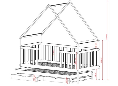 MAGIC 80x200 pine bunk bed house Lano Furniture