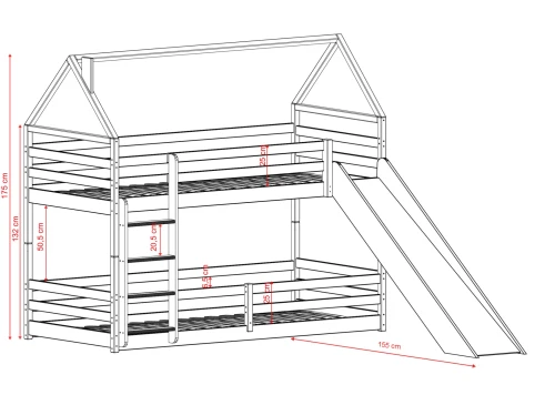 PLAY 80x180 pine bunk bed with a slide Lano Furniture