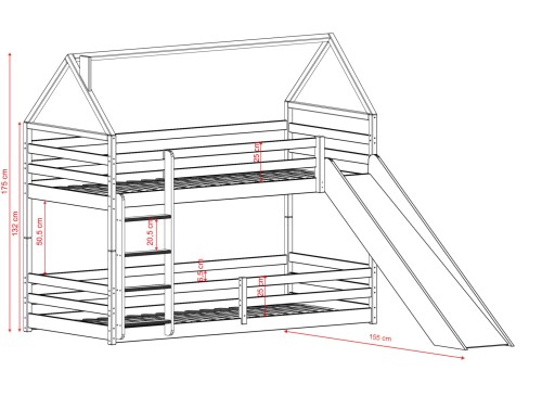 PLAY 90x200 pine bunk bed with a slide Lano Furniture