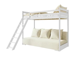 SOFINO 90x200/140x200 white loft bed with sofa bed in beige fabric poso 38 Lano Furniture