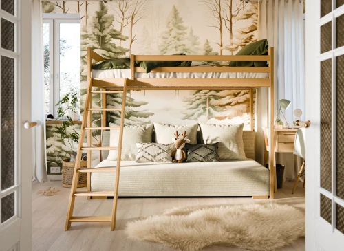 SOFINO 90x200/140x200 pine loft bed with sofa bed in beige fabric poso 38 Lano Furniture