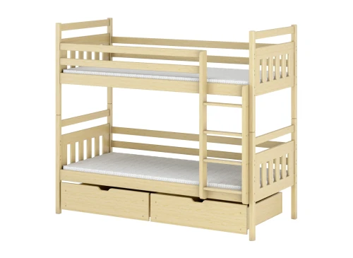 ADAŚ 80x180 Untreated Wood Bunk Bed by Lano Meble