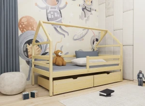 ARON 80x160 Unlacquered Wooden Children's Single House Bed - Lano Furniture