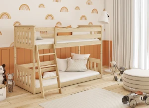 KEVIN 80x160 Unvarnished Wooden Bunk Bed Lano Furniture