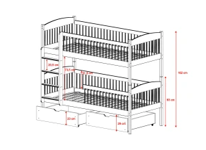 LUNA 80x180 Untreated Wood Bunk Bed