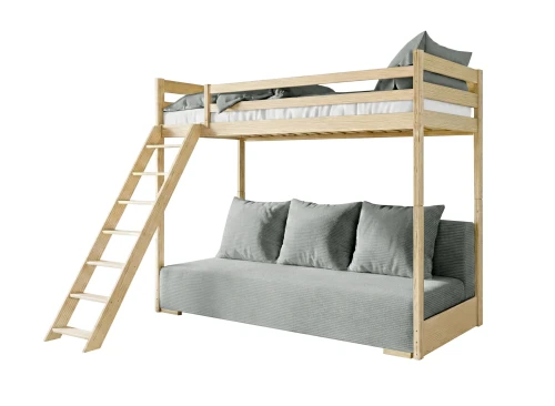 SOFINO 90x200/140x200 Loft Bed Unvarnished Wood with Fold-Out Sofa Fabric Grey Zoom 15 Sage Lano Furniture