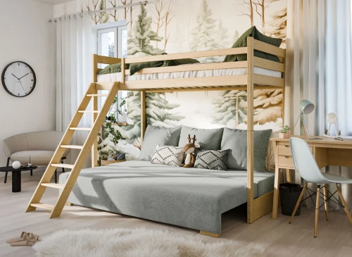 SOFINO 90x200/140x200 Loft Bed Unvarnished Wood with Fold-Out Sofa Fabric Grey Zoom 15 Sage Lano Furniture