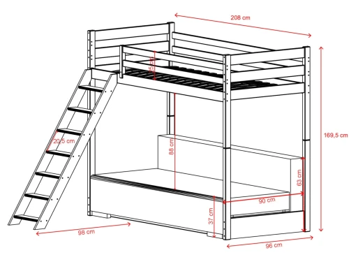 SOFINO 90x200/140x200 Loft Bed Unvarnished Wood with Fold-Out Sofa Fabric Grey Zoom 15 Sage Lano Furniture