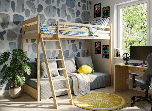 SOFINO 90x200/140x200 pine loft bed with sofa bed, fabric grey zoom 15 sage Lano Furniture