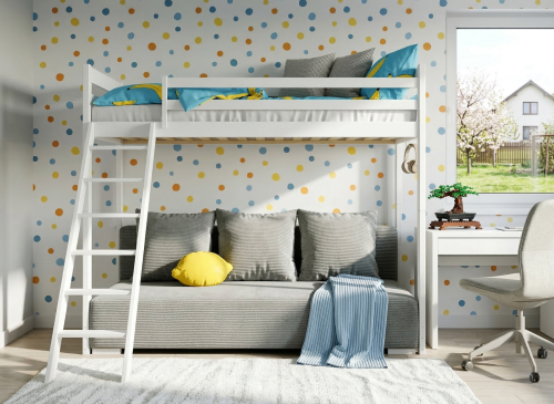 SOFINO 90x200/140x200 white loft bed with sofa bed, fabric grey zoom 15 sage Lano Furniture