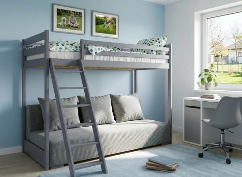 SOFINO 90x200/140x200 graphite loft bed with sofa bed, grey fabric Zoom 15 Sage Lano Furniture
