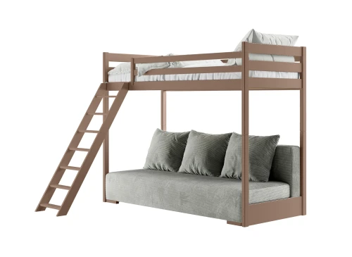 SOFINO 90x200/140x200 milk chocolate bed on the mezzanine with a sofa bed, gray fabric, zoom 15 sage Lano Furniture