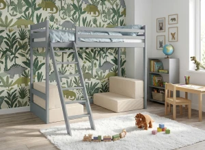 SOFENA 90x200 grey mezzanine bed with modular sofa, beige fabric, poso 38 Lano Furniture