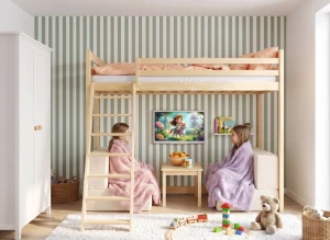 SOFENA 90x200 pine loft bed with modular sofa, beige fabric, poso 38 Lano Furniture